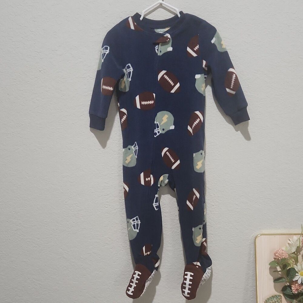 Carter's 18M Fleece Footed Pajamas Dino Sports Print Zip One Piece‎ Baby Sleeper